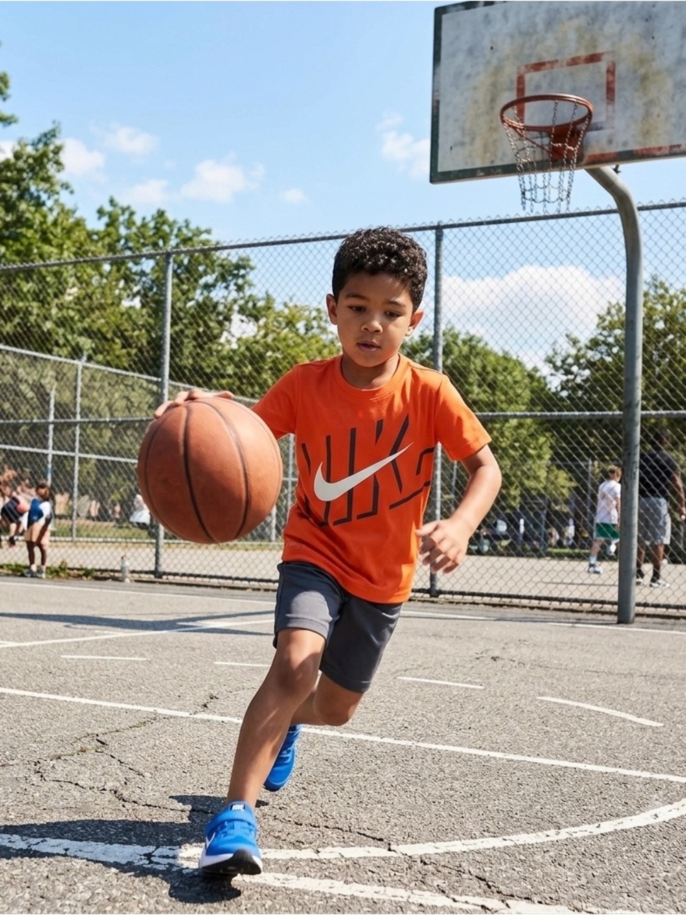 Nike Boys Dri-FIT Bright Orange Big Logo Graphic T-Shirt, Size L (6-7 YRS)